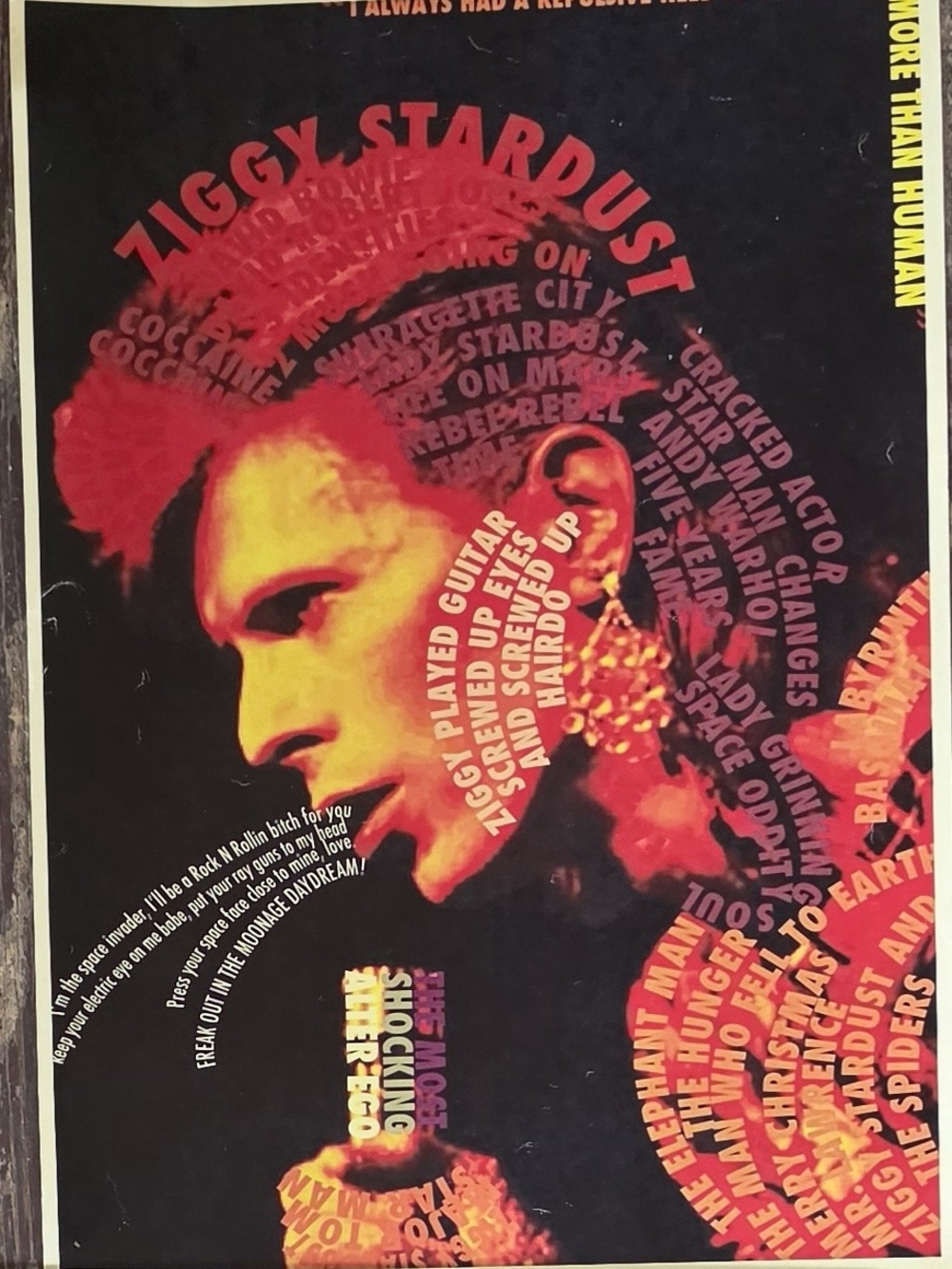 Ziggy Stardust Typographic Art Poster - Red & Yellow